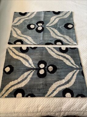 Set of 2 Arhause pillow covers in Blue, cream, and black accent chenille